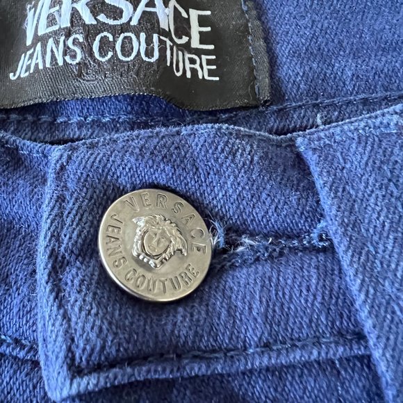 Vintage VERSACE Ladies Blue High Waist Skinny Jeans Couture Pant Size 24 38 - Picture 6 of 10